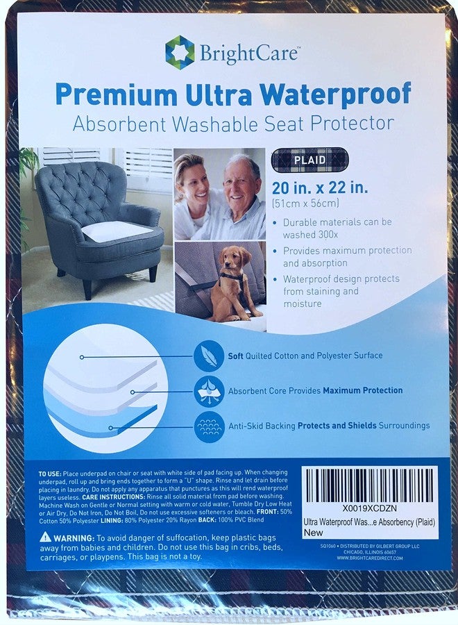 BrightCare Ultra Waterproof Washable Seat Pad (20 x 22 Inch) for Incontinence - Seniors, Adult, Children, or Pet Underpad - Triple Layer Chair Cover Protector, 24 Ounce Absorbency (Plaid) by BrightCare - Image 5